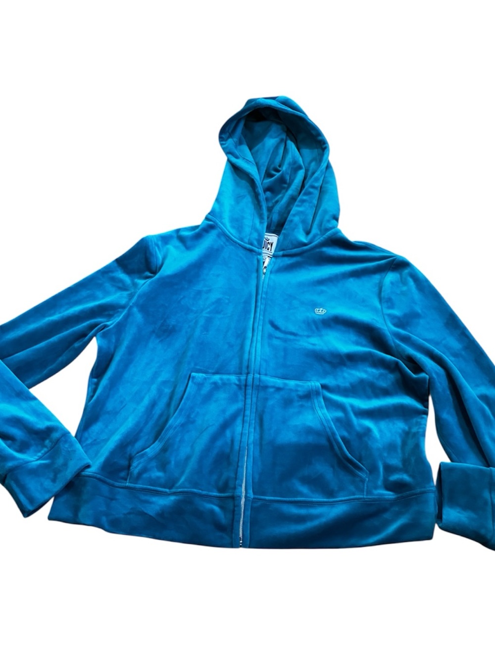 Juicy CoutureTeal Turquoise Velour Full-Zip Hoodie Bling Logo on back of hoodie
